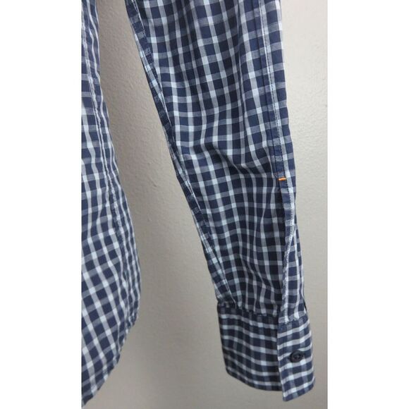 Mens Hugo Boss Button Front Dress Shirt Size L Slim Blue Check Orange Label - Picture 7 of 12
